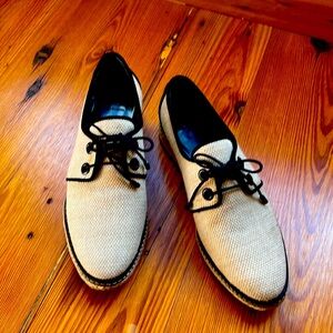 Tory Burch Fawn Oxford Espadrille Shoes Canvas Leather Natural Flats Womens